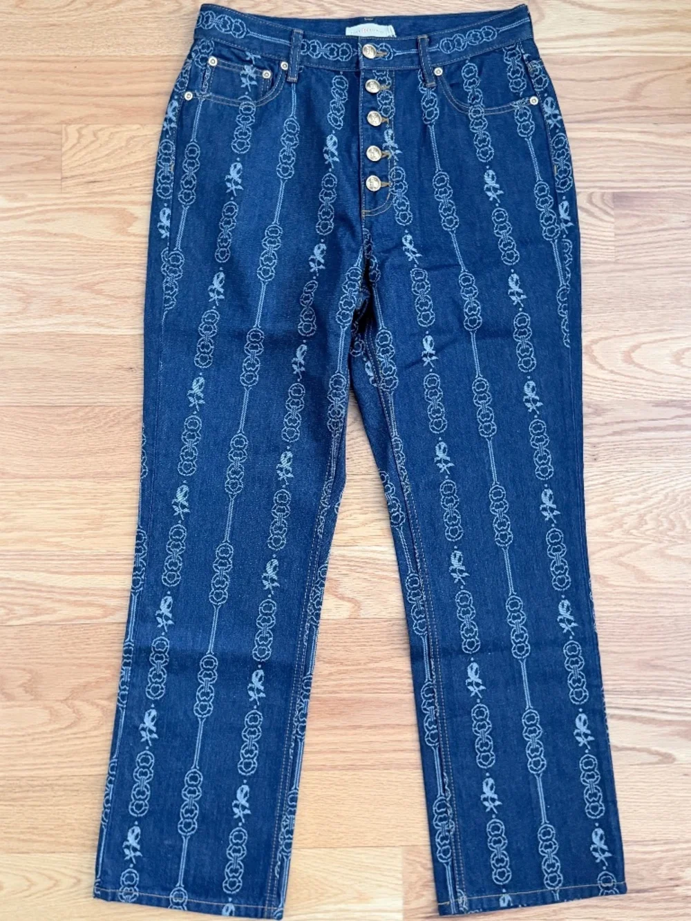 Tory Burch NWT Gemini Link Bloom Jacquard Denim Pant (30)